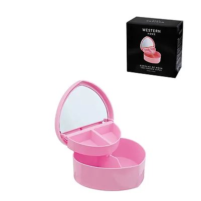 Espelho de Mesa com Suporte Duplo 13,5cm Rosa — imagem 2