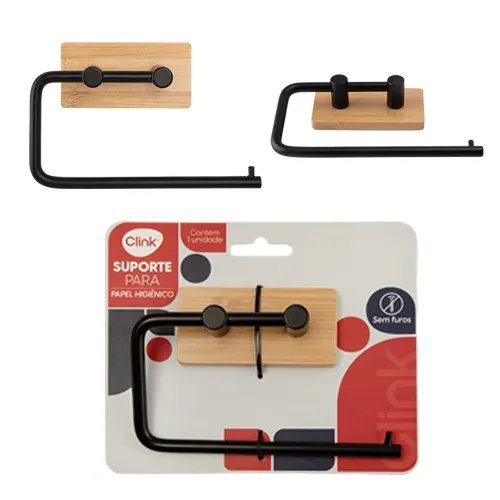 Suporte Papel Higiênico Ferro e Bambu 15,5 cm x 3,3 cm x 9,7 cm — imagem 2
