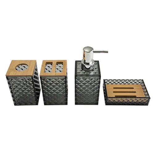 KIT Banheiro 4 Pçs320 ml Plástico Ps e Bambu 6,5 cm x 6,5 cm x 17 cm — imagem 2