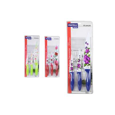 Conjunto de Faca Decorada Flower 3 Peças