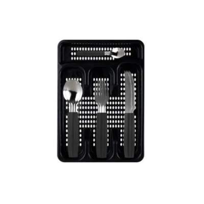 Conjunto Talher Caprese Wooden Preto 25 Peças Suport