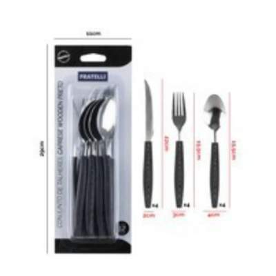 Conjunto Talheres Caprese Wooden Preto 12 Peças