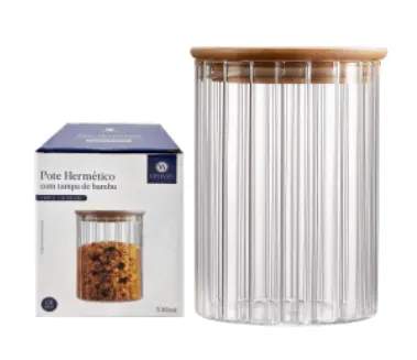 Pote Hermético Canelado 530ml com Tampa de Bambu