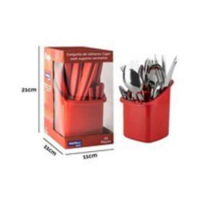 Conjunto Talheres Capri 25 Peças com Suporte Vermelho