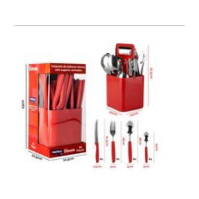 Conjunto Talheres Verona 25 Peças com Suporte Vermelho