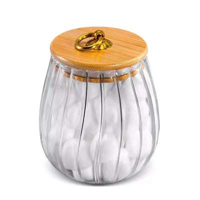 Pote de Vidro Riscas com Tampa de Bambu 600ml