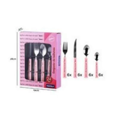 Conjunto Talheres Decorado 24 Peças Rosa