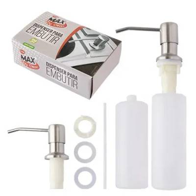 Dispenser Detergente Embutir 350 ml Plástico Abs, Aço INOX e Polietileno de Alta Densidade 10,8 cm x 5,9 cm x 27 cm