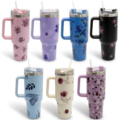 Copo Térmico MS-931 1200ml com Estampas Florais Aço Inox e Tampa Emborrachada Floral - Variado