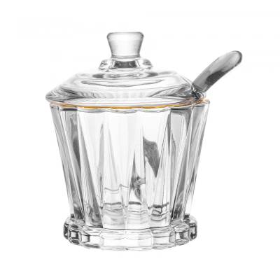 Açucareiro com Tampa e Colher Radial com Fio de Ouro 210ml Cristal