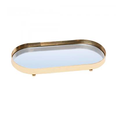 Bandeja com Espelho Cléance 32cm x 17cm x 3cm Dourada Metal