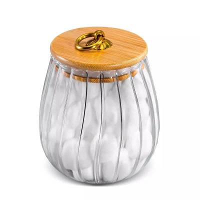 Pote de Vidro Riscas com Tampa de Bambu 600ml