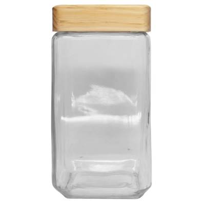 Pote de Vidro Square com Tampa de Madeira 2,15L