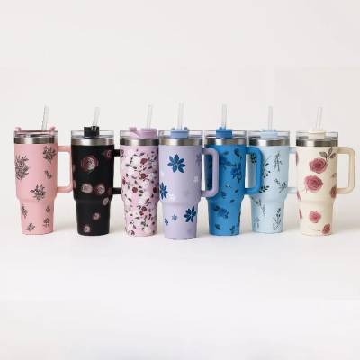 Copo Térmico MS-931 1200ml com Estampas Florais Aço Inox e Tampa Emborrachada - Variado