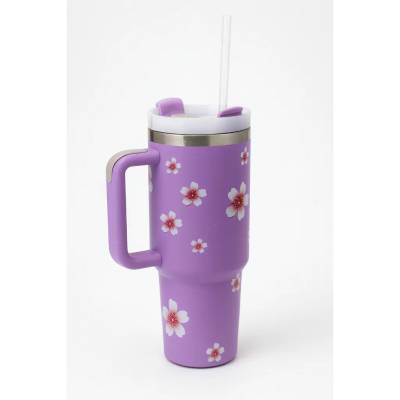 Copo Térmico MS-957 1200ml com Estampas Florais Aço Inox e Tampa Emborrachada - Lilás Florido