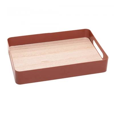 Bandeja com Fundo de Madeira Virelli 30cm x 20cm x 5cm Marrom Metal