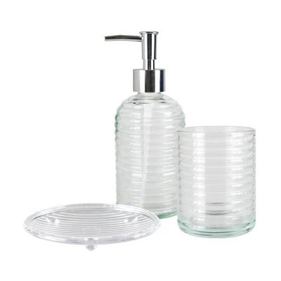Kit Banheiro 3 Pçs 400ml / Porta Pasta de Dente: 10X8cm / Dispenser: 18,5X7,5cm / Saboneteira: 15X10cm