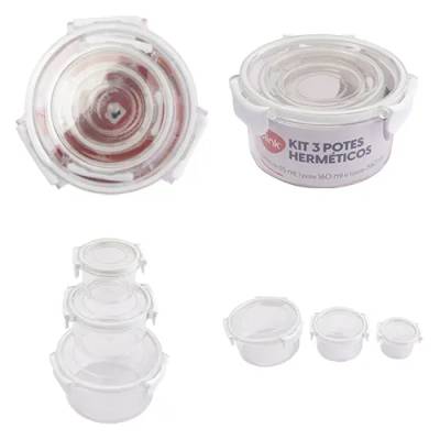 KIT 3 Potes Plástico PET 12 cm x 12 cm x 6,5 cm