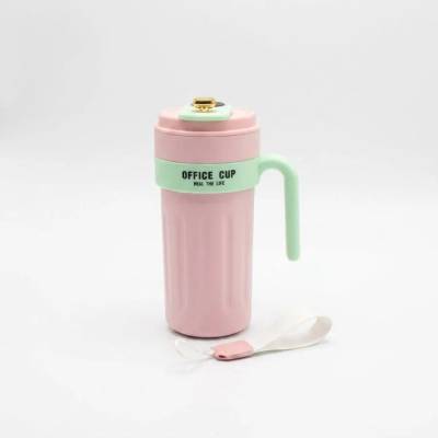 Copo Térmico Inteligente MS-933 650ml Xícara de Café em Aço Inoxidável 316 - Rosa com Alça - Verde Água
