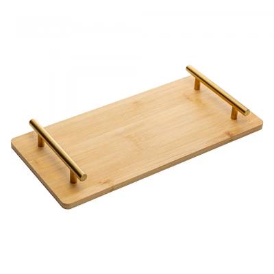 Bandeja com Alça de Metal Dourada Seattle 36cm x 17cm Natural Bambu