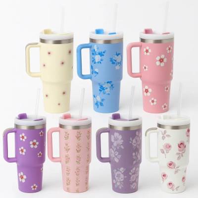 Copo Térmico MS-957 1200ml com Estampas Florais Aço Inox e Tampa Emborrachada - Variado Florido