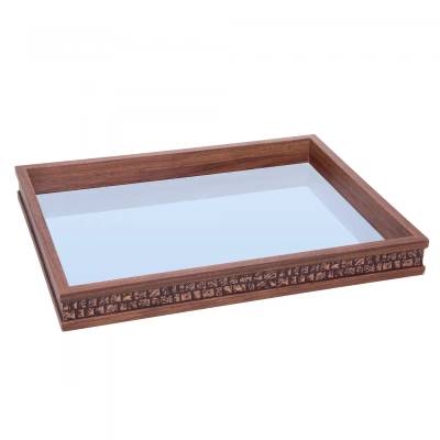 Bandeja com Espelho Rustic 25cm x 35cm x 5cm Madeira