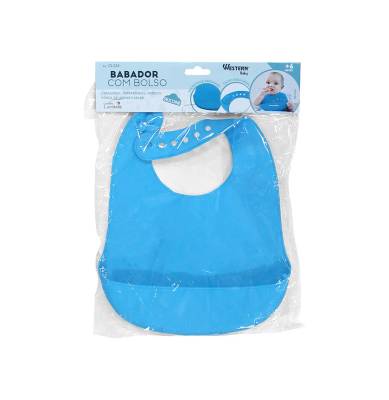 Babador Silicone Bolso Azul
