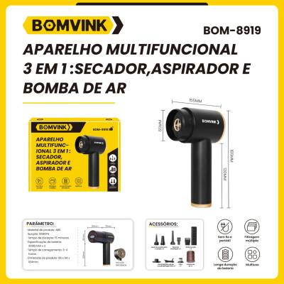 Aparelho Multifuncional 3 em 1 Secador, Aspirador e Bomba de Ar