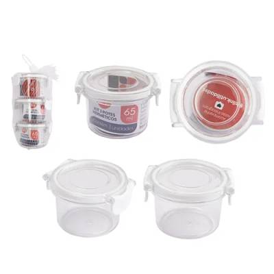 KIT 3 Potes 65 ml Plástico PET 6,8 cm x 5,9 cm x 4,3 cm
