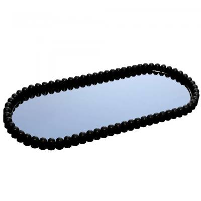Bandeja com Espelho Coralia 31,5cm x 13,5cm Bege Plástico