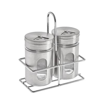 Saleiro/Pimenteiro com Suporte Inox 3 Peças