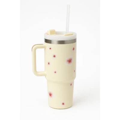 Copo Térmico MS-957 1200ml com Estampas Florais Aço Inox e Tampa Emborrachada - Creme Florido