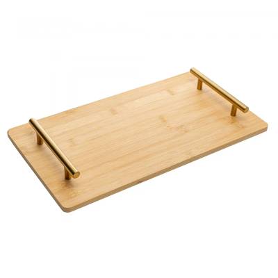 Bandeja com Alça de Metal Dourada Seattle 39cm x 21cm Natural Bambu
