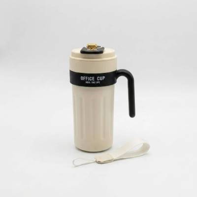 Copo Térmico Inteligente MS-933 650ml Xícara de Café em Aço Inoxidável 316 Bege com Alça Preta