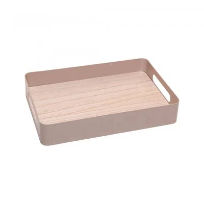 Bandeja com Fundo de Madeira Virelli 25cm x 15cm x 5cm Bege Metal