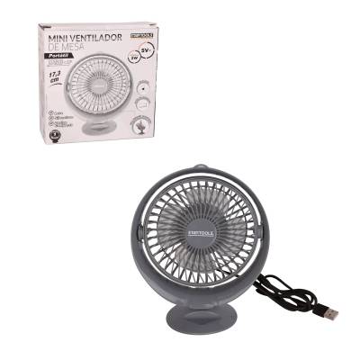 Mini Ventilador de Mesa Portátil Cinza Cabo Usb