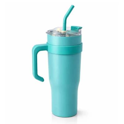 Copo Térmico MS-958 1200ml Dupla Camada Aço Inox com Canudo e Tampa - Azul Liso
