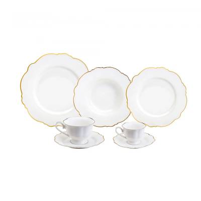 Aparelho de Jantar 42 Peças de Porcelana Maldivas Branco com Fio de Ouro