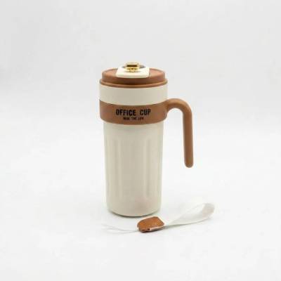 Copo Térmico Inteligente MS-933 650ml Xícara de Café em Aço Inoxidável 316 Bege com Alça Marrom