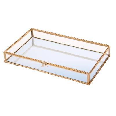 Bandeja com Espelho Mirage 10cm x 20cm x 3,5cm Dourado Metal