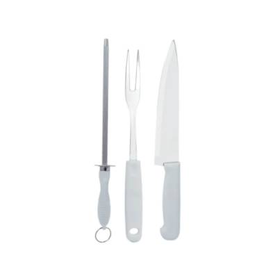 Kit 3 Pçs Faca, Chaira E Garfo 30 cm - Inox E Plástico