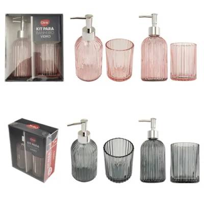 KIT 2 Pçs Banheiro Transparente Vidro, Plástico PP 6,8 cm x 6,8 cm x 18,6 cm