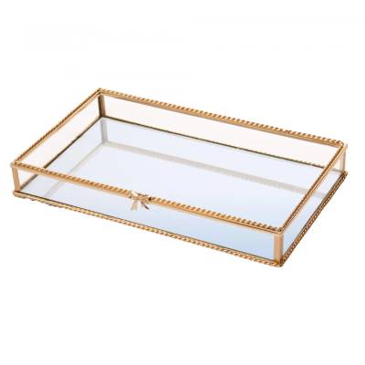 Bandeja com Espelho Mirage 14cm x 24cm x 3,5cm Dourado Metal
