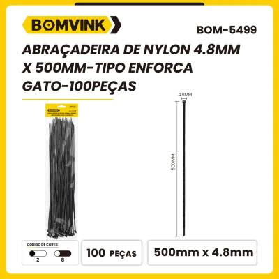Abraçadeira de Nylon 4,8mm x 500mm-TIPO Enforca-Gato - 100 Peças