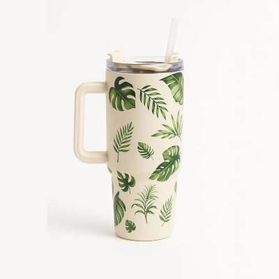 Copo Térmico MS-930 1200ml com Estampas de Pássaros Aço Inox e Tampa Emborrachada Folhagem