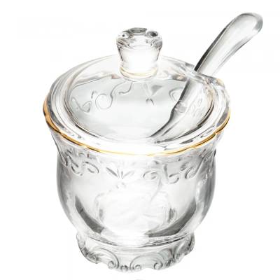 Açucareiro com Tampa e Colher com Fio de Ouro Serena 180ml Cristal