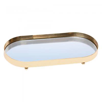 Bandeja com Espelho Cléance 26cm x 12cm x 3cm Dourada Metal