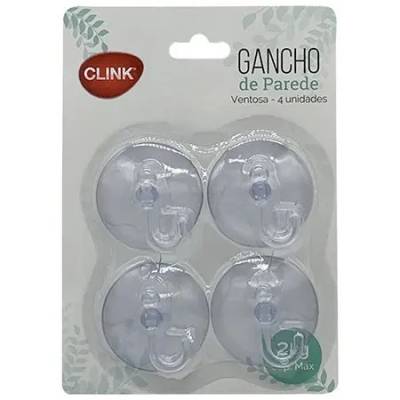 KIT 4 Pçs Gancho Parede 2 Kg Ventosa Plástico 4,5 cm x 1,5 cm