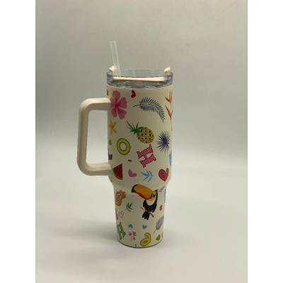 Copo Térmico MS-930 1200ml com Estampas de Pássaros Aço Inox e Tampa Emborrachada Estampa Minimalista - Variada